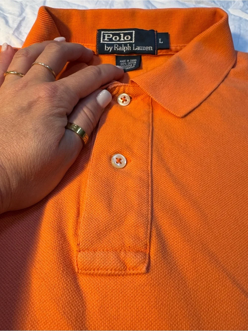 Genuine Y2K Polo Ralph Lauren Orange Cotton Mesh Polo Men’s L Blue Pony